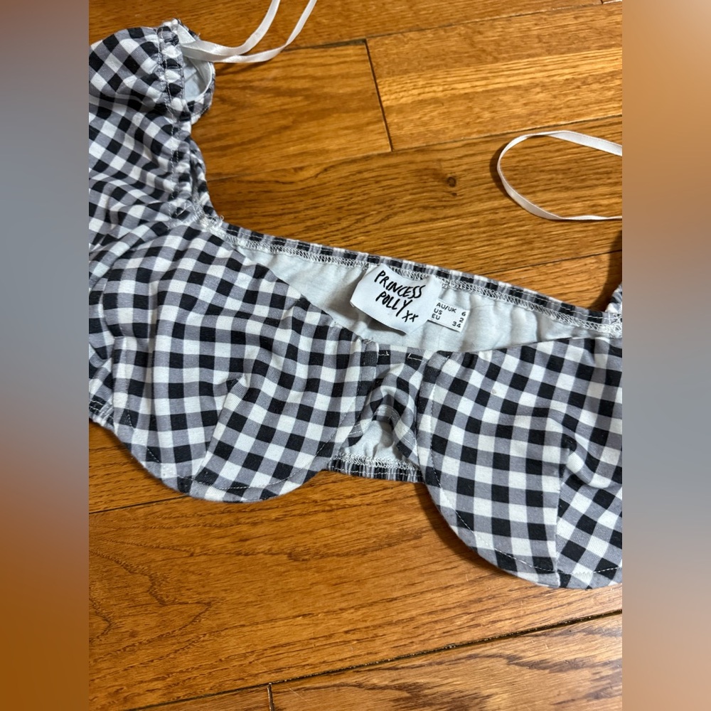 Princess Polly Monochrome Gingham Crop Top - Picture 2 of 4